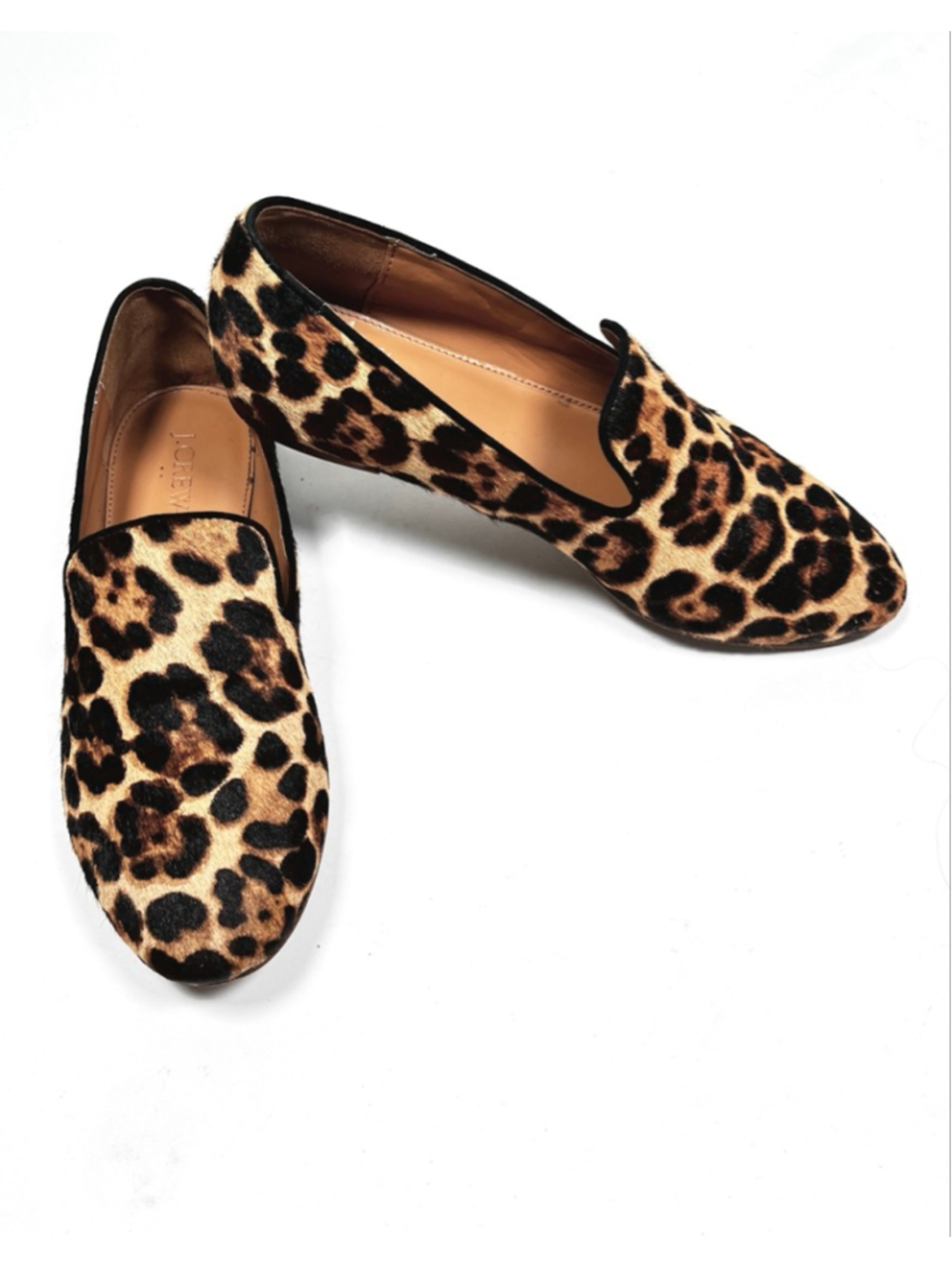 J.Crew Womans Ballet Flats Leopard Print Calf Hair Flats Size 7 Brown Black Toe
